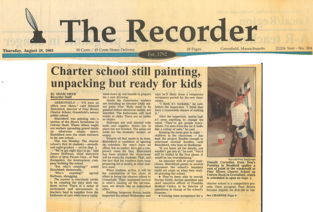 Recorder article about Four Rivers founding, page 1