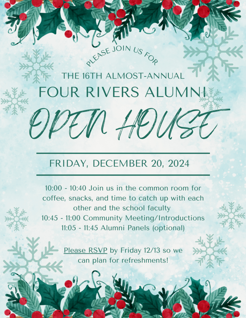 Alumni open house 12/20 from 10-11:45